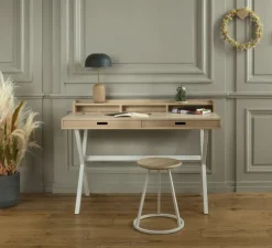 Lampe à poser, Nina, gris ardoise, chêne, laiton, Ø23cm, H41cm - Hartô