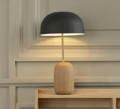 Lampe à poser, Nina, gris ardoise, chêne, laiton, Ø23cm, H41cm - Hartô