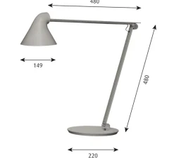 Lampe à poser, NJP, Gris clair, LED, 2700K, 500lm, L22cm, H48cm - Louis Poulsen