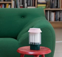 Lampe à poser, Nour, vert forêt, blanc, rose, L13cm, H20cm - Warren & Laetitia