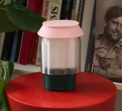 Lampe à poser, Nour, vert forêt, blanc, rose, L13cm, H20cm - Warren & Laetitia