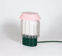 Lampe à poser, Nour, vert forêt, blanc, rose, L13cm, H20cm - Warren & Laetitia