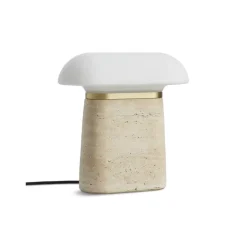 Lampe à poser, Nova, travertin ivoire, verre opalin, L27cm, H27,5cm - Woud
