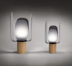 Lampe à poser, Ophelia Large, chêne, noir, Ø18cm, H40cm - Alma light