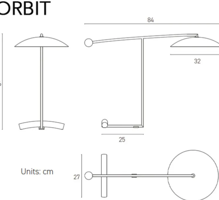 Lampe à poser, Orbit, laiton satiné, LED, dim, 3000k, 1480 lm, L56cm, H84cm - Lumen Center Italia