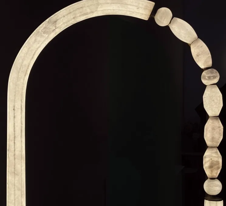 Lampe à poser, Pearl L, laiton satiné, albâtre, LED, 2700K, 3792 lm, TRIAC, L44cm, H115cm - AME EDITIONS MANUFACTUREES