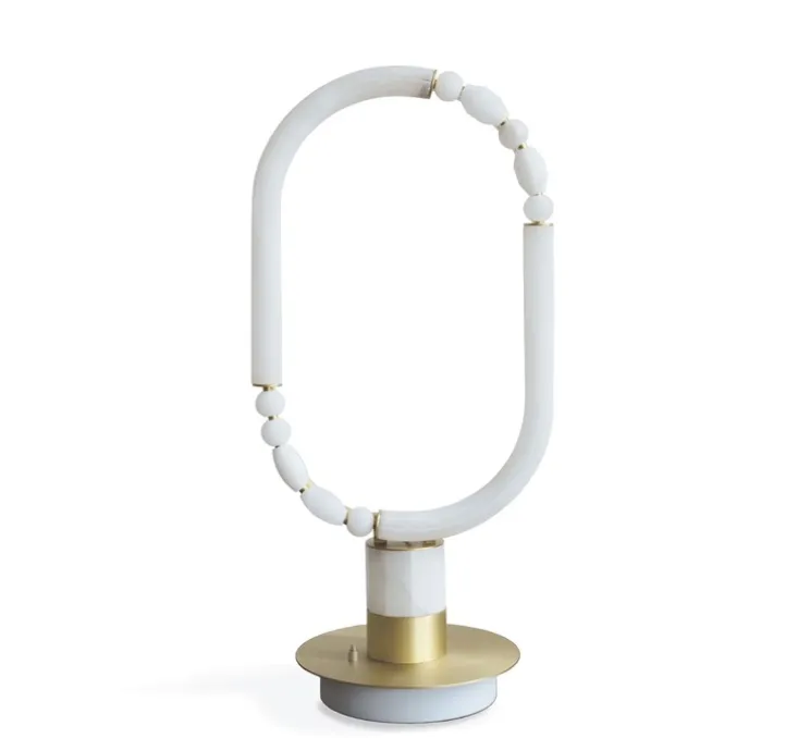 Lampe à poser, Pearl S, laiton satiné, albâtre, LED, 2700K, 2370 lm, TRIAC, L36cm, H79cm - AME EDITIONS MANUFACTUREES