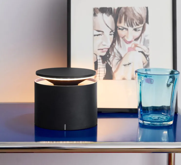 Lampe à poser, Push-Up, gris foncé, IP54, LED, dim, 2200-3000K, 207 - 235 - 248 lm, Ø12cm, H10cm - Zafferano