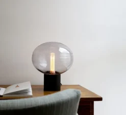 Lampe à poser, Qamar, noir, verre fumé, Ø25cm, H28cm - Nexel