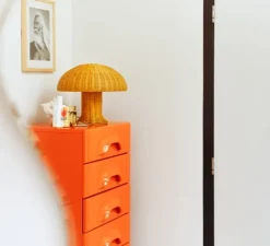 Lampe à poser, Rattan, moutarde, Ø34cm, H30cm - HK Living