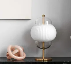 Lampe à poser, Shahin, Opal, doré, transparent, Ø23cm, H43cm - Design by us