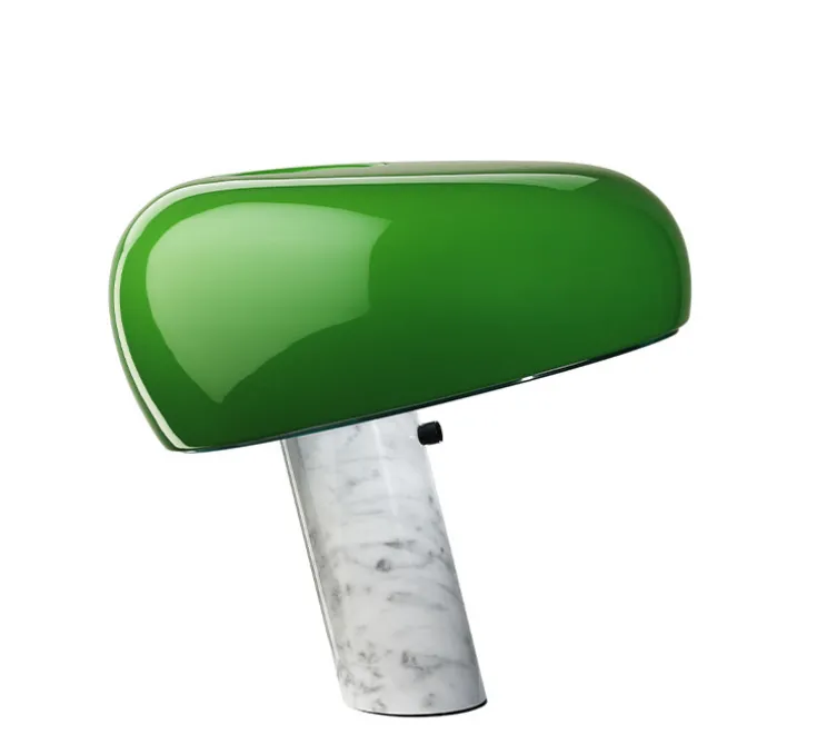 Lampe à poser, Snoopy, métal vert et marbre blanc, Ø39,4cm, H36,9cm - Flos