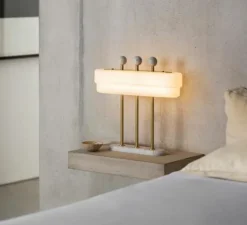 Lampe à poser, Spate, laiton, marbre carrara, L44cm, H40cm - Bert Frank