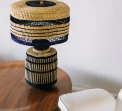 Lampe à poser, Stripe, naturel, bleu foncé, Ø35cm, H48cm - Golden Editions