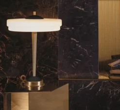 Lampe à poser, Trave, laiton, marbre guatemala, Ø30cm, H39cm - Bert Frank
