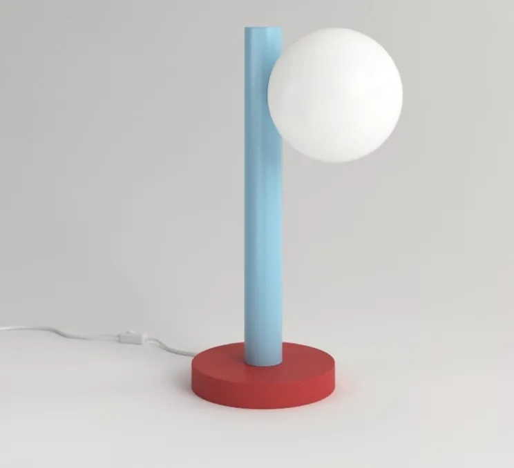 Lampe à poser, Tube with globes and cone Concept D, rouge et bleu, Ø15cm, H37,5cm - Atelier Areti