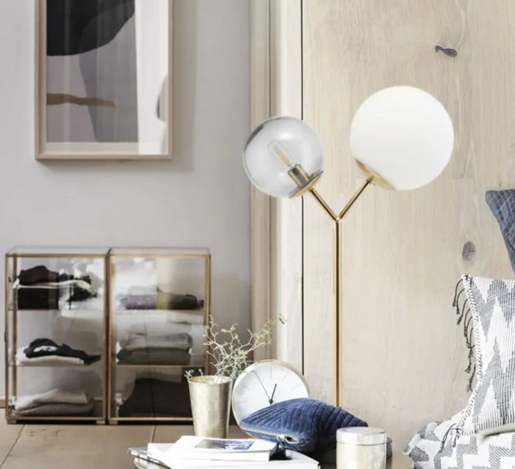 Lampe à poser, Twice, laiton, opal, verre fumé, L35cm, H42cm - House Doctor