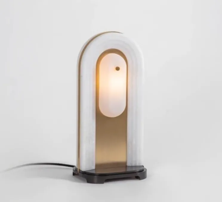 Lampe à poser, Vima, albâtre, laiton brossé, L36cm, H37cm - Bert Frank