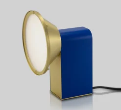 Lampe à poser, Wonder, laiton satiné et bleu foncé, LED, dim, 2700k, 1100 lm, L11,2cm, H23cm - CVL