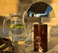 Lampe, Baladeuse, Adei, Marbre rouge, abat-jour chrome, IP44, LED, dim, 3000K, 350 lm, Ø15cm, H23cm - BACCARIS