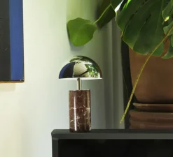 Lampe, Baladeuse, Adei, Marbre rouge, abat-jour chrome, IP44, LED, dim, 3000K, 350 lm, Ø15cm, H23cm - BACCARIS