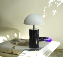 Lampe, Baladeuse, Adei, Marbre noir, abat-jour blanc, IP44, LED, dim, 3000K, 350 lm, Ø15cm, H23cm - BACCARIS