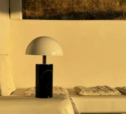 Lampe, Baladeuse, Adei, Marbre noir, abat-jour blanc, IP44, LED, dim, 3000K, 350 lm, Ø15cm, H23cm - BACCARIS
