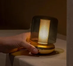 Lampe, Baladeuse, Firefly, laiton, verre fumé, IP65, Ø8,6cm, H11,8cm - Humble