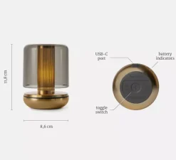 Lampe, Baladeuse, Firefly, laiton, verre fumé, IP65, Ø8,6cm, H11,8cm - Humble