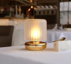 Lampe, Baladeuse, Firefly, laiton, verre givré, IP65, Ø8,6cm, H11,8cm - Humble