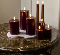 Lampe bougie cire, Sille rechargeable 3pcs set Bordeaux, bordeaux, Ø5cm, H12,5cm - Sirius