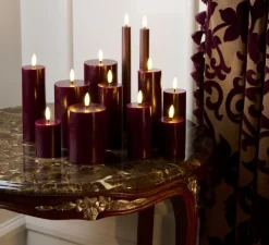 Lampe bougie cire, Sille rechargeable 3pcs set Bordeaux, bordeaux, Ø5cm, H12,5cm - Sirius