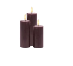 Lampe bougie cire, Sille rechargeable 3pcs set Bordeaux, bordeaux, Ø5cm, H12,5cm - Sirius