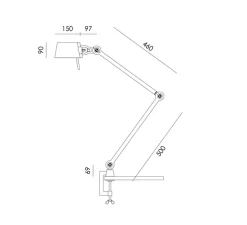 Lampe de bureau, Bolt, 2 bras, à pince, noir fumé, L9cm, H96cm - Tonone