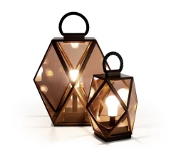 Lampe, lanterne d'extérieur, Muse, sur batterie, medium, bronze et ambre, IP65, LED, 3000k, 430 lm, Ø40cm, H40cm - Contardi