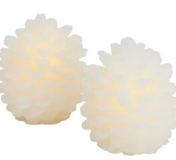 Lampe, sans fil, Bougie, cire, Pomme de Pin, Clara SET 2 pièces, blanc, LED, Ø5,8cm, H7cm - Sirius
