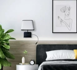 Liseuse murale, Escale version gauche du lit, blanc & noir, L25cm, H32cm - DesignHeure