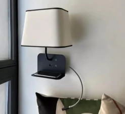 Liseuse murale, Escale version gauche du lit, blanc & noir, L25cm, H32cm - DesignHeure