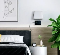 Liseuse murale, Escale version droite du lit, blanc & noir, L25cm, H32cm - DesignHeure