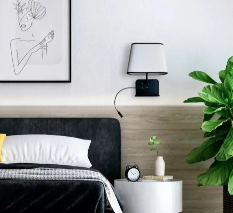 Liseuse murale, Escale version droite du lit, blanc & noir, L25cm, H32cm - DesignHeure