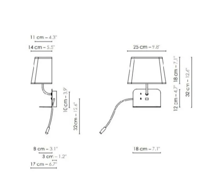 Liseuse murale, Escale version droite du lit, blanc & noir, L25cm, H32cm - DesignHeure