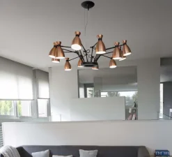 Lustre, 12 branches, Retro, cuivre, et blanc intérieur, Ø100cm - FARO