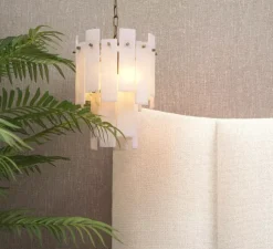 Lustre, Acevedo, Albâtre, laiton antique, Ø33cm, H43cm - Eichholtz