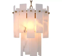 Lustre, Acevedo, Albâtre, laiton antique, Ø33cm, H43cm - Eichholtz