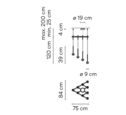 Lustre, Algorithm 0825, graphite, LED, dim, Dali push 1-10V, 2700K, 3123 lm, L75cm, H120cm - Vibia