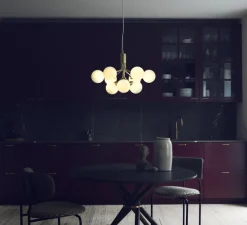 Lustre, Apiales 9, laiton brossé, verre opalin , Ø59,5cm, H39cm - Nuura