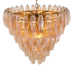 Lustre, Benini S , verre ambré, laiton antique, Ø65cm, H58cm - Eichholtz