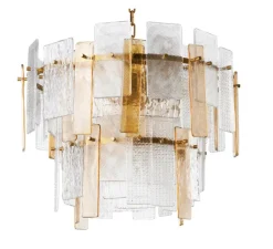 Lustre, Cassiano, verre texturé, laiton antique, Ø62cm, H49cm - Eichholtz