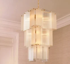 Lustre, Giardano, laiton antique, verre transparent, Ø63cm, H100cm - Eichholtz