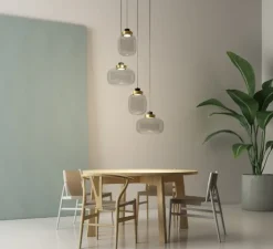 Lustre, Legier 557.14, LED, verre fumé, laiton, 2700K, 4800lm, Ø80cm - Tooy